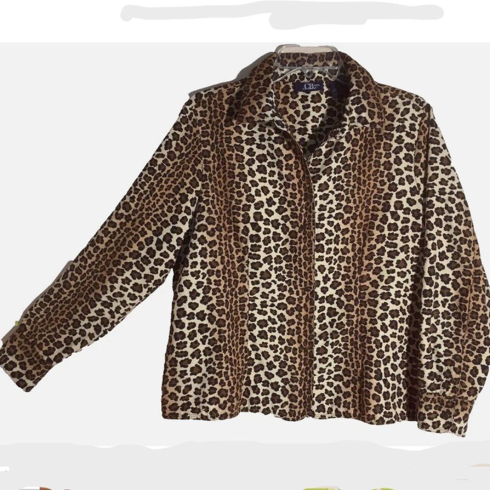 C B CASUAL Petite sz PL New Sample Animal Print Blouse Microfiber Vegan Suede